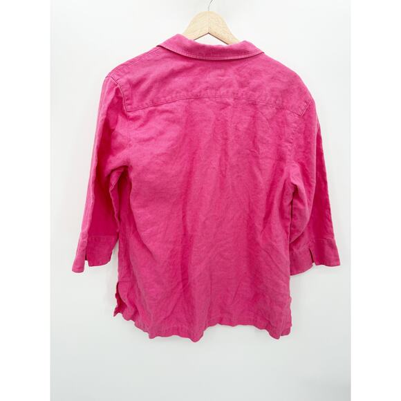 Chico's Womens Pink Linen Button Front Shirt Size 2X Coastal Lagenlook Light - Picture 2 of 7